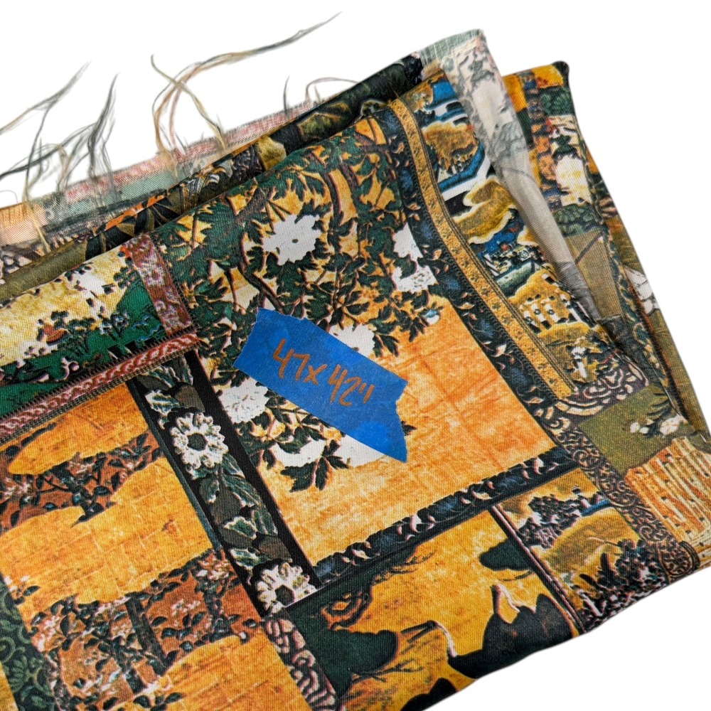 47x42" Multicolor Tapestry Print Fabric Remnant Crane Floral Landscape Art Deco